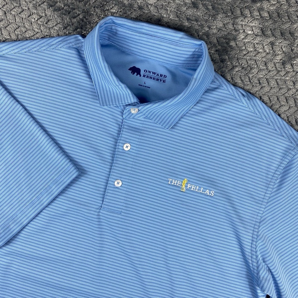 Onward Reserve Performance Polo Shirt  Men's Large Blue Striped The Fellas